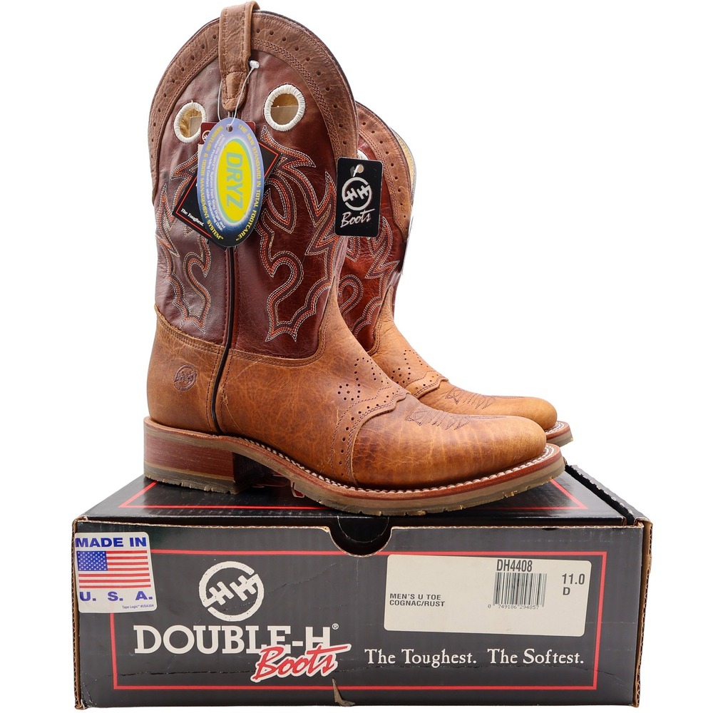 Vintage Double-H Boots Mens 10 E Brown Leather 11" Ranch Wellington USA NWB 2555